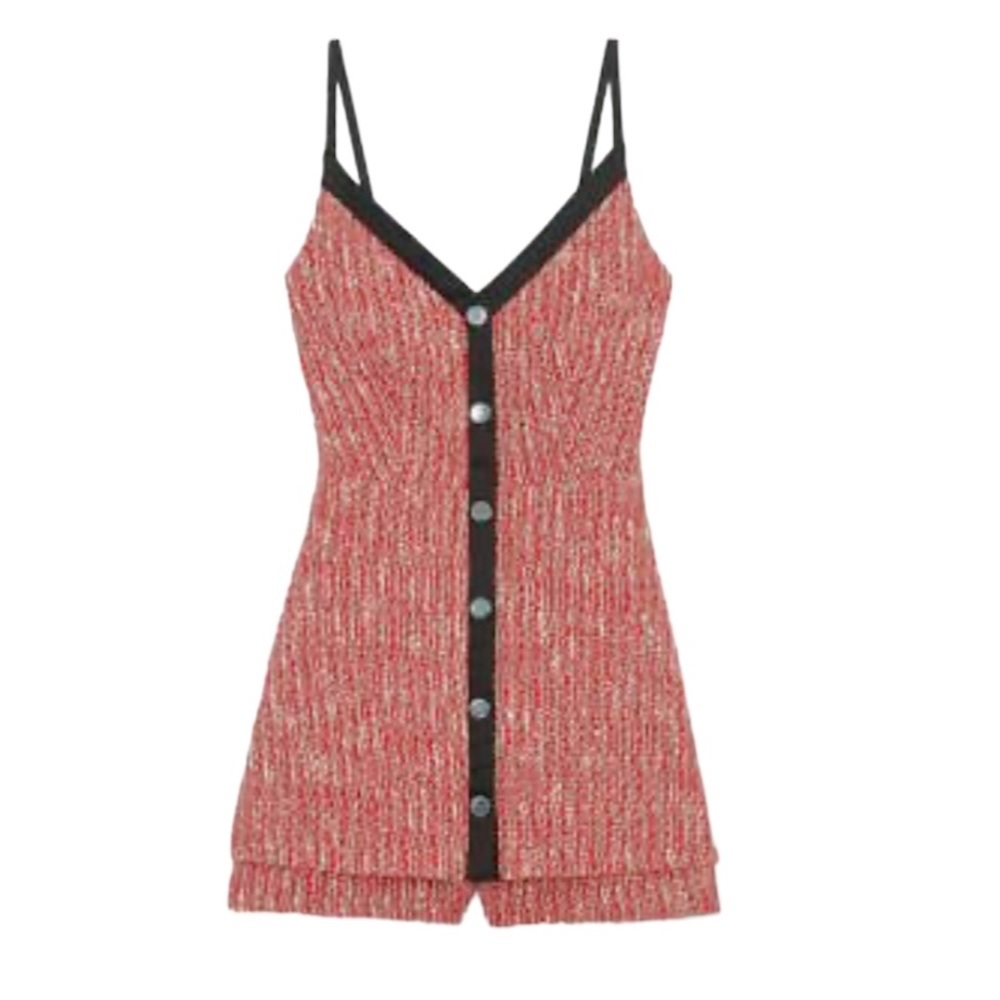 Maje Tweed Red & Black Faux Mini Dress Romper Size 1 (S)
